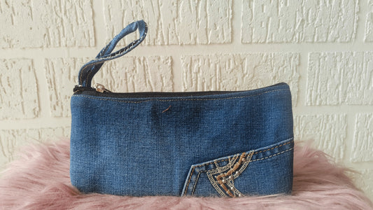 Indigo Charm – Upcycled Flap Pouch