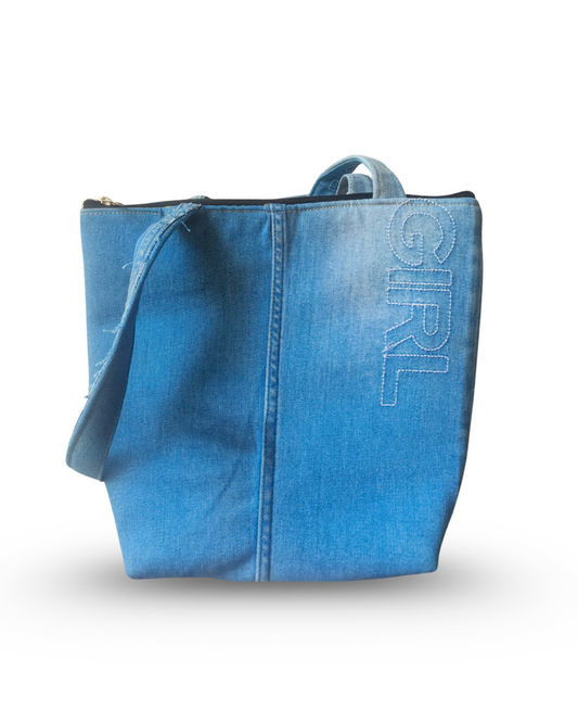 upcycled denim zipper tote bag